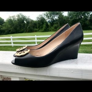 Tory Burch Peep Toe Wedges